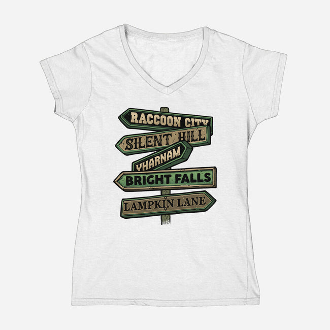 Spooky Towns-Womens-V-Neck-Tee-glitchygorilla