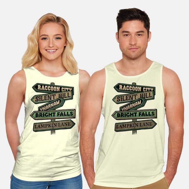 Spooky Towns-Unisex-Basic-Tank-glitchygorilla