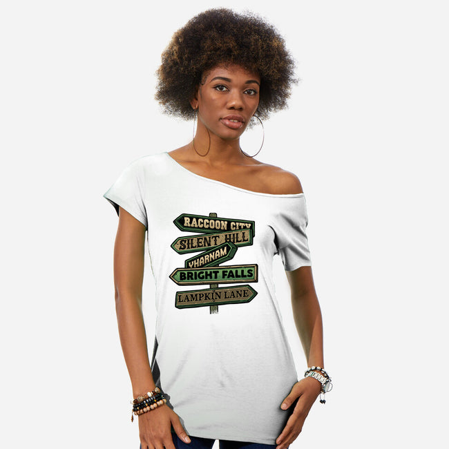 Spooky Towns-Womens-Off Shoulder-Tee-glitchygorilla