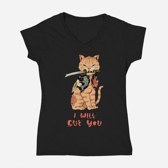 Fierce Tattooed Cat Meowster-Womens-V-Neck-Tee-vp021