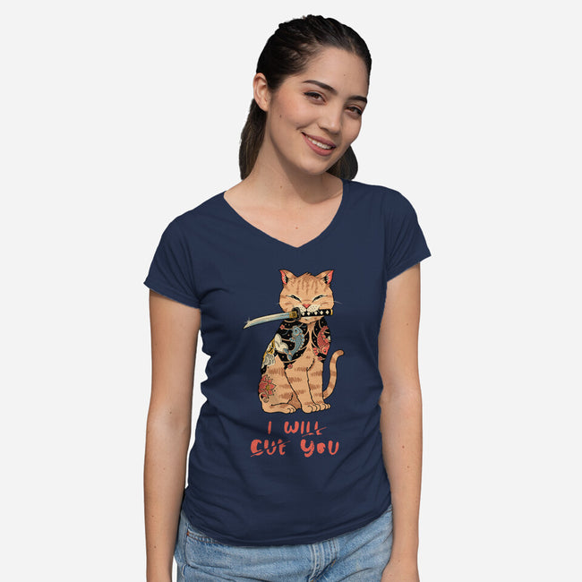 Fierce Tattooed Cat Meowster-Womens-V-Neck-Tee-vp021