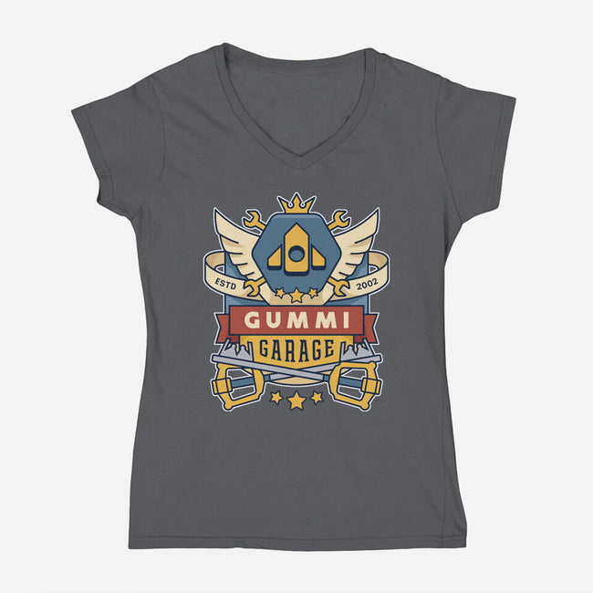 The Gummi Garage Emblem-Womens-V-Neck-Tee-LAGELANTEE