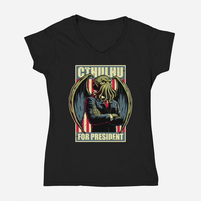 Cthulhu For President-Womens-V-Neck-Tee-Studio Mootant