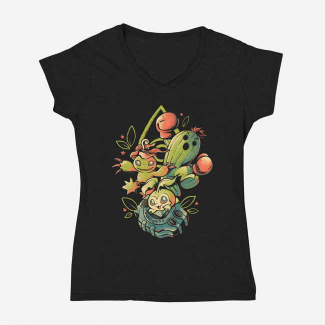 Digital Cactus Evolution-Womens-V-Neck-Tee-Arigatees