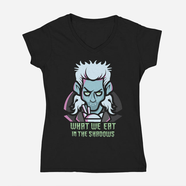 What We Eat In The Shadows-Womens-V-Neck-Tee-jrberger