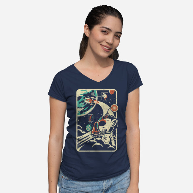 Interstellar Explorer-Womens-V-Neck-Tee-Henrique Torres