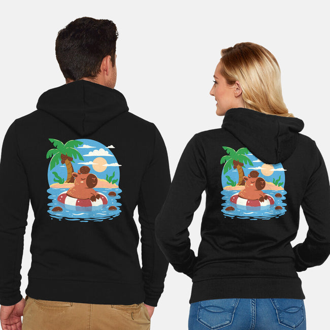 Summer Capybara-Unisex-Zip-Up-Sweatshirt-TechraNova