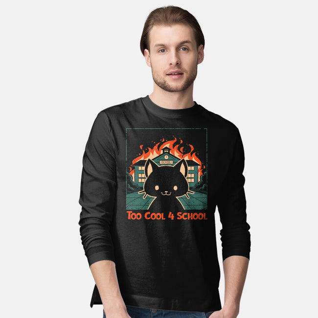 Cat At School On Fire-Mens-Long Sleeved-Tee-worlddominationforcats