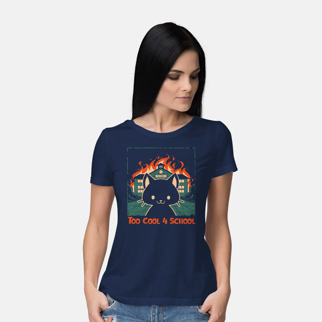 Cat At School On Fire-Womens-Basic-Tee-worlddominationforcats