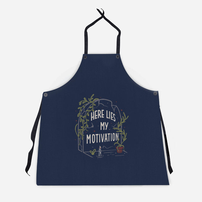 Here Lies My Motivation-Unisex-Kitchen-Apron-koalastudio