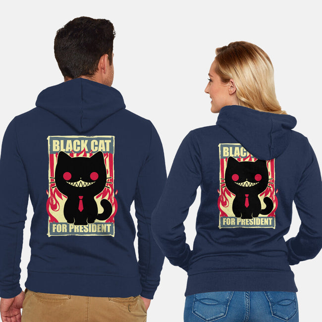 Black Cat For President-Unisex-Zip-Up-Sweatshirt-Studio Mootant