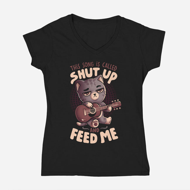 Feed Me Cat Song-Womens-V-Neck-Tee-eduely