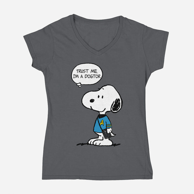 Dogtor Leonard McSnoop-Womens-V-Neck-Tee-DrMonekers