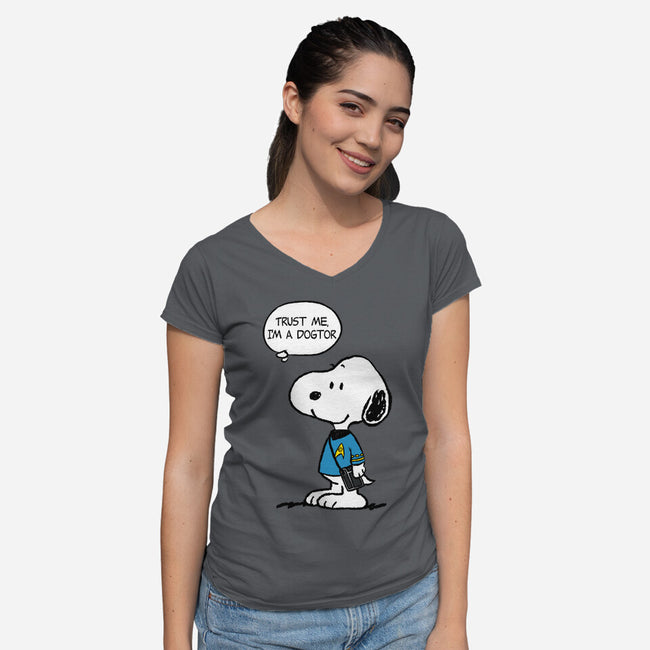 Dogtor Leonard McSnoop-Womens-V-Neck-Tee-DrMonekers