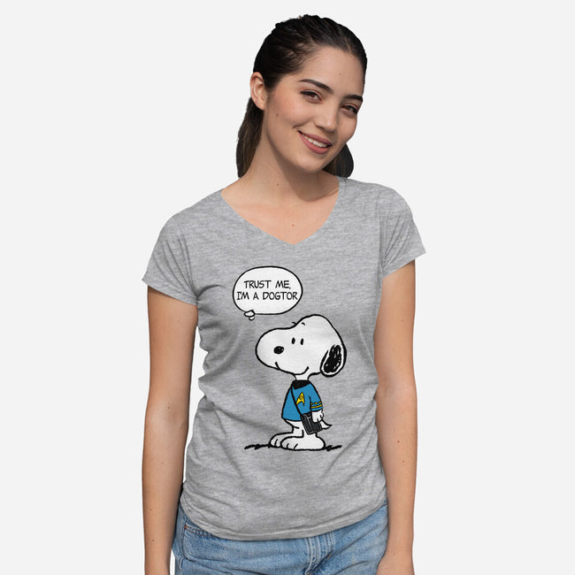 Dogtor Leonard McSnoop-Womens-V-Neck-Tee-DrMonekers