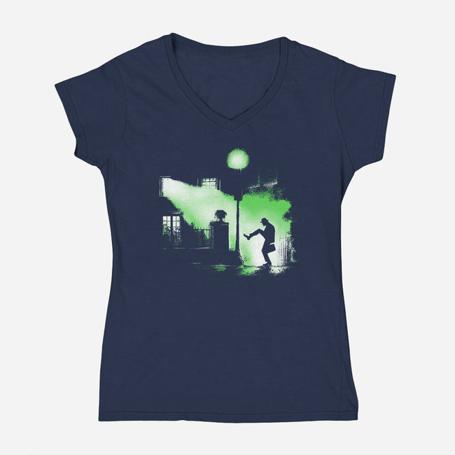 The Exorcist Of Silly Walks-Womens-V-Neck-Tee-zascanauta