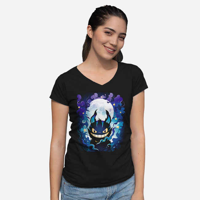 Darkness Cat-Womens-V-Neck-Tee-Vallina84