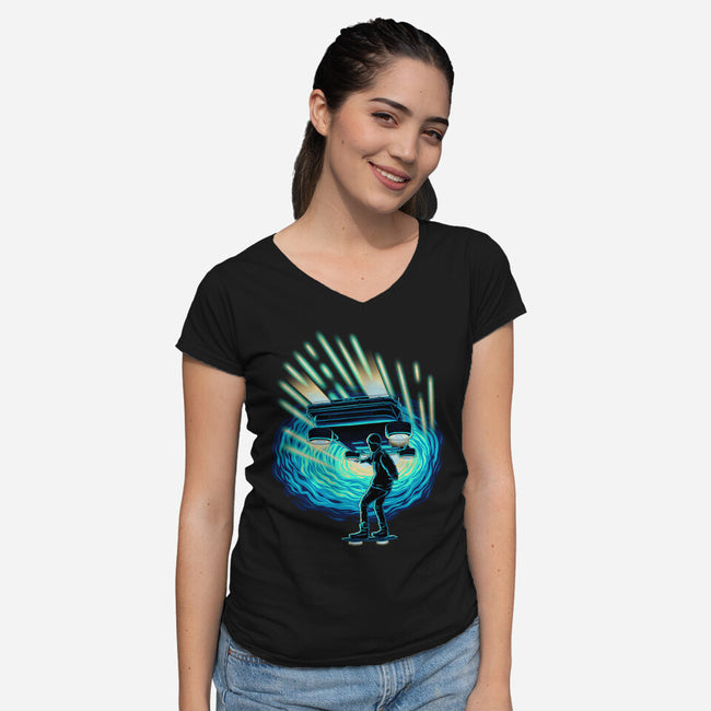 Time Surfing-Womens-V-Neck-Tee-rmatix