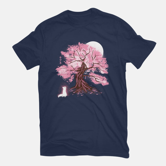 Fox At Sakura Tree-Unisex-Basic-Tee-IKILO