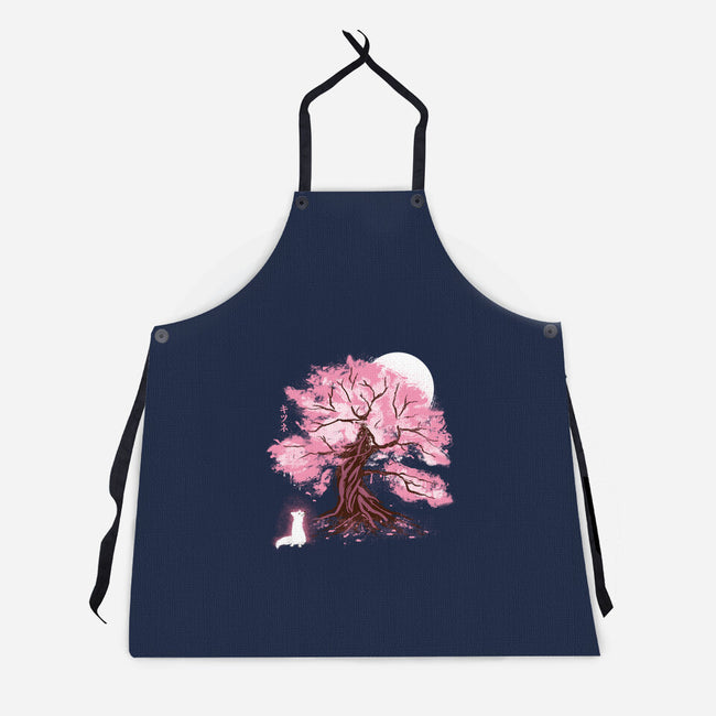 Fox At Sakura Tree-Unisex-Kitchen-Apron-IKILO