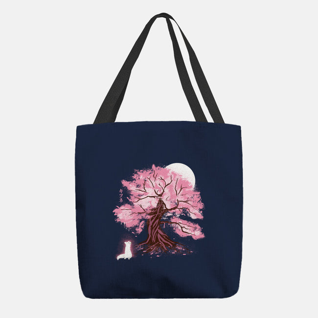 Fox At Sakura Tree-None-Basic Tote-Bag-IKILO