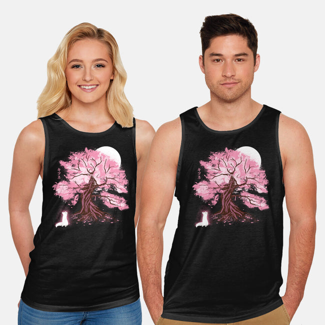 Fox At Sakura Tree-Unisex-Basic-Tank-IKILO