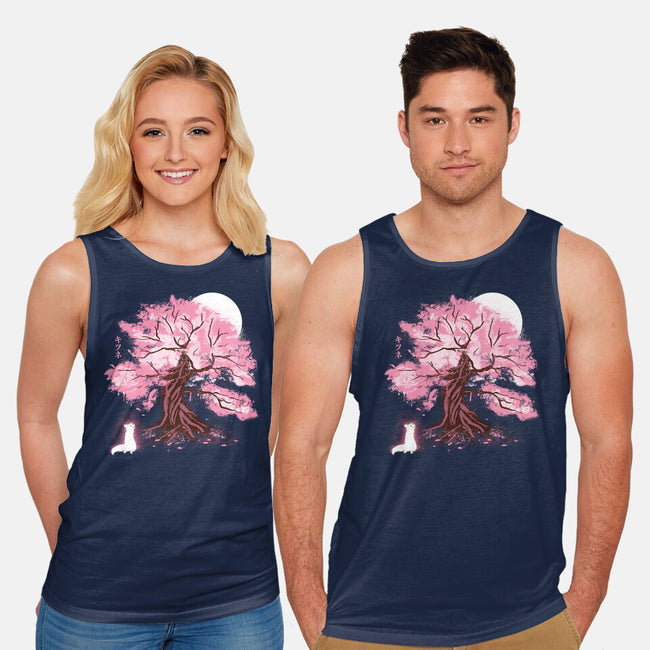 Fox At Sakura Tree-Unisex-Basic-Tank-IKILO