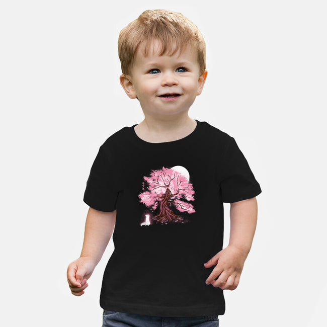 Fox At Sakura Tree-Baby-Basic-Tee-IKILO