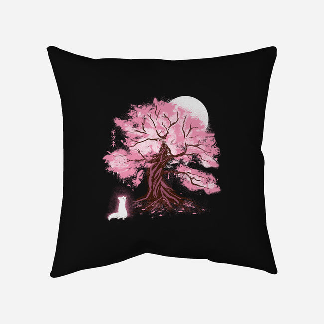 Fox At Sakura Tree-None-Removable Cover-Throw Pillow-IKILO