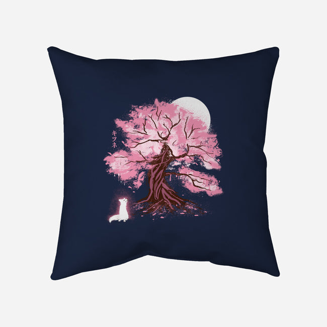 Fox At Sakura Tree-None-Removable Cover-Throw Pillow-IKILO