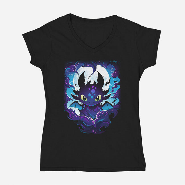 Darkness Dragon-Womens-V-Neck-Tee-Vallina84