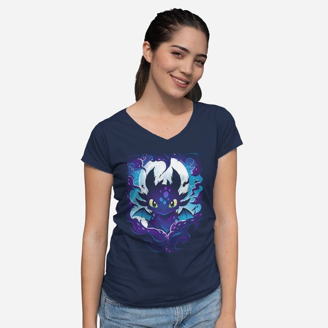 Darkness Dragon-Womens-V-Neck-Tee-Vallina84