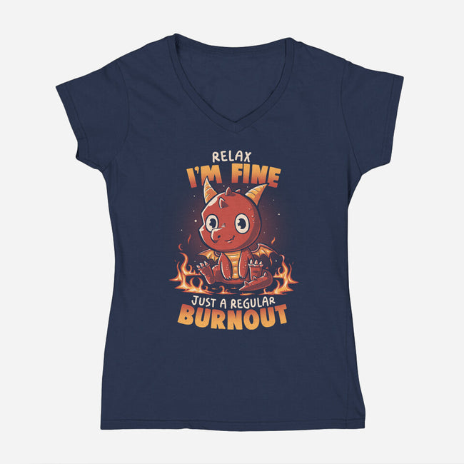 Burnout Dragon-Womens-V-Neck-Tee-koalastudio