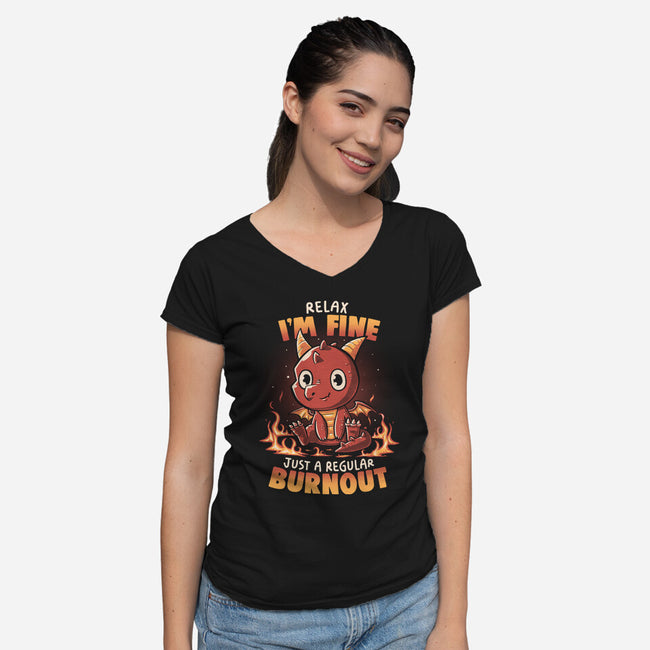 Burnout Dragon-Womens-V-Neck-Tee-koalastudio