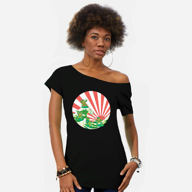 The Great Wave Of Cowabunga-Womens-Off Shoulder-Tee-dalethesk8er