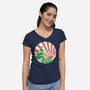 The Great Wave Of Cowabunga-Womens-V-Neck-Tee-dalethesk8er