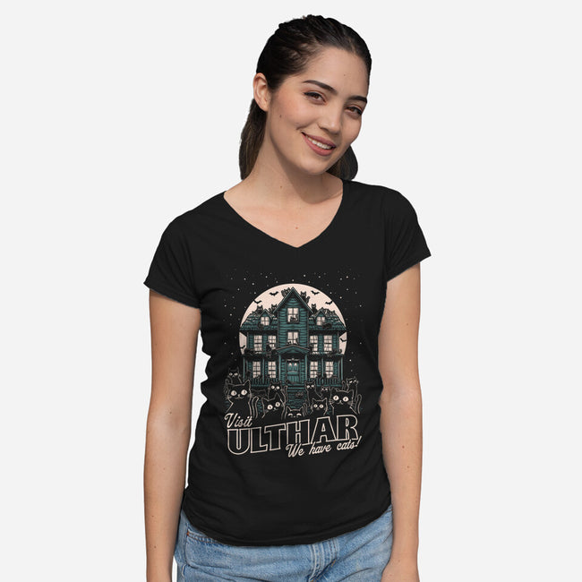 Cats Visit Ulthar-Womens-V-Neck-Tee-Studio Mootant