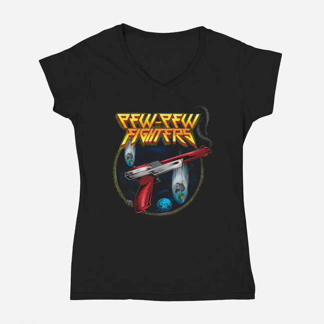 Pew-Pew Fighters-Womens-V-Neck-Tee-Kladenko