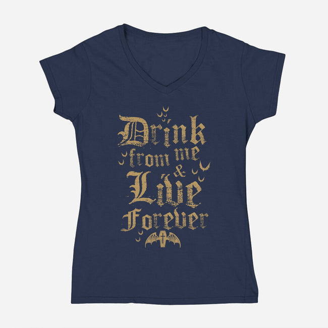 Drink From Me-Womens-V-Neck-Tee-Nemons