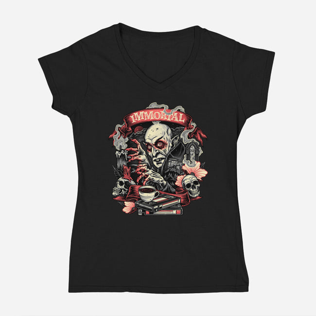 The Blood Of The Immortal-Womens-V-Neck-Tee-glitchygorilla