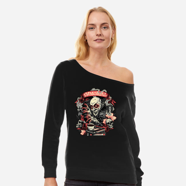 The Blood Of The Immortal-Womens-Off Shoulder-Sweatshirt-glitchygorilla