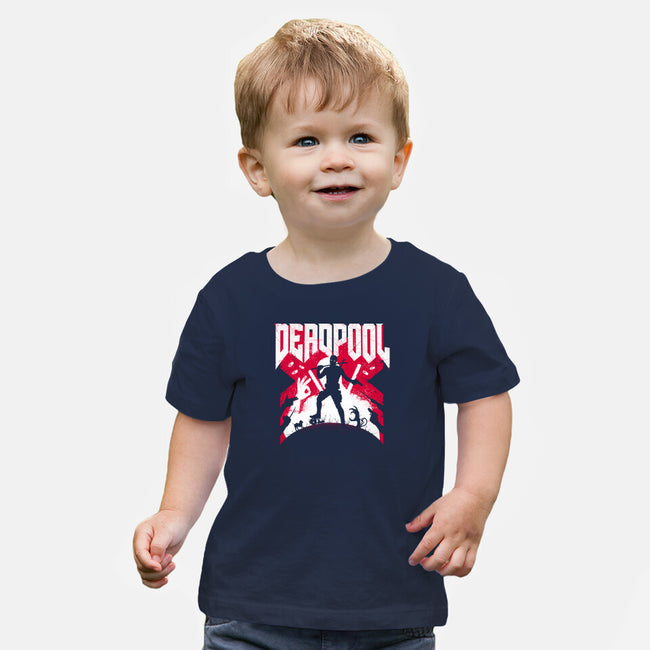 Deadpool Doom-Baby-Basic-Tee-rocketman_art