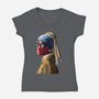 Hero With A Pearl Earring-Womens-V-Neck-Tee-daobiwan