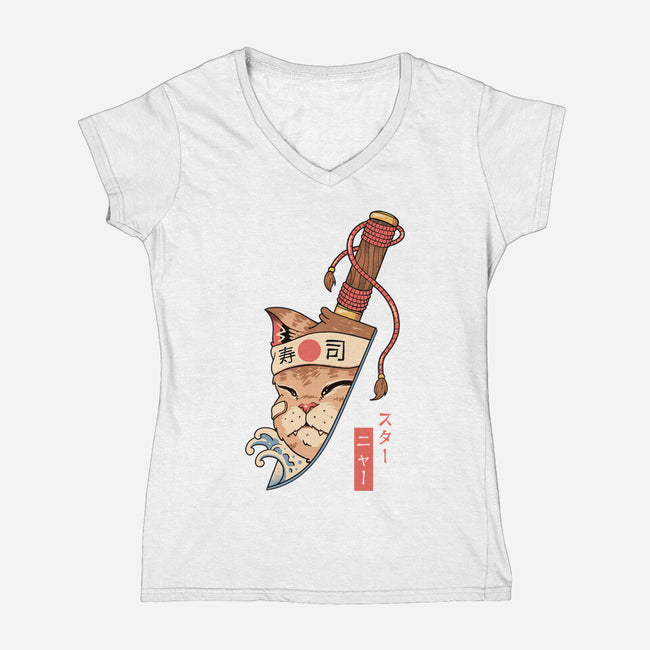 Catana Blade Meowster-Womens-V-Neck-Tee-vp021