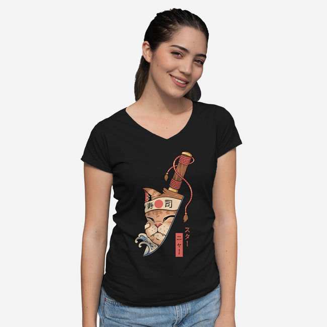 Catana Blade Meowster-Womens-V-Neck-Tee-vp021