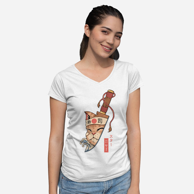 Catana Blade Meowster-Womens-V-Neck-Tee-vp021