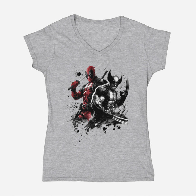 Claws And Katanas-Womens-V-Neck-Tee-DrMonekers