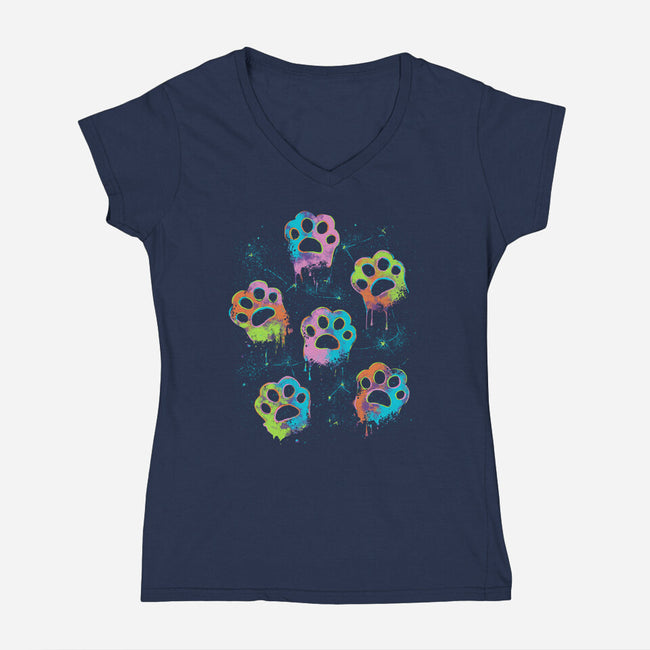 Nebula Paws-Womens-V-Neck-Tee-IKILO