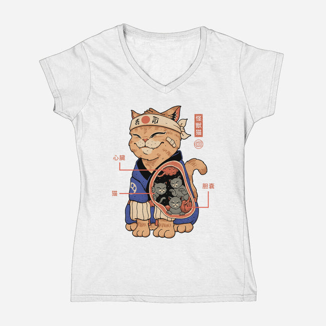 X-Ray Kaiju Cat-Womens-V-Neck-Tee-vp021