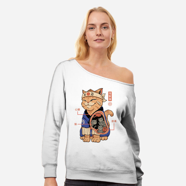 X-Ray Kaiju Cat-Womens-Off Shoulder-Sweatshirt-vp021